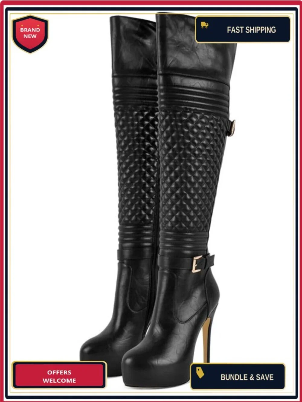 Over the Knee Thigh High Boots Stiletto Heel Platform Pull-On Faux Leather